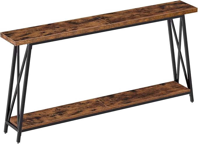 Console Table, 63" Industrial Entryway Table, Extra Long Sofa Table Behind Couch, X-Shaped Support, for Entryway, Hallway, Living Room, Rustic Brown CTHR4801Z-NeatNest
