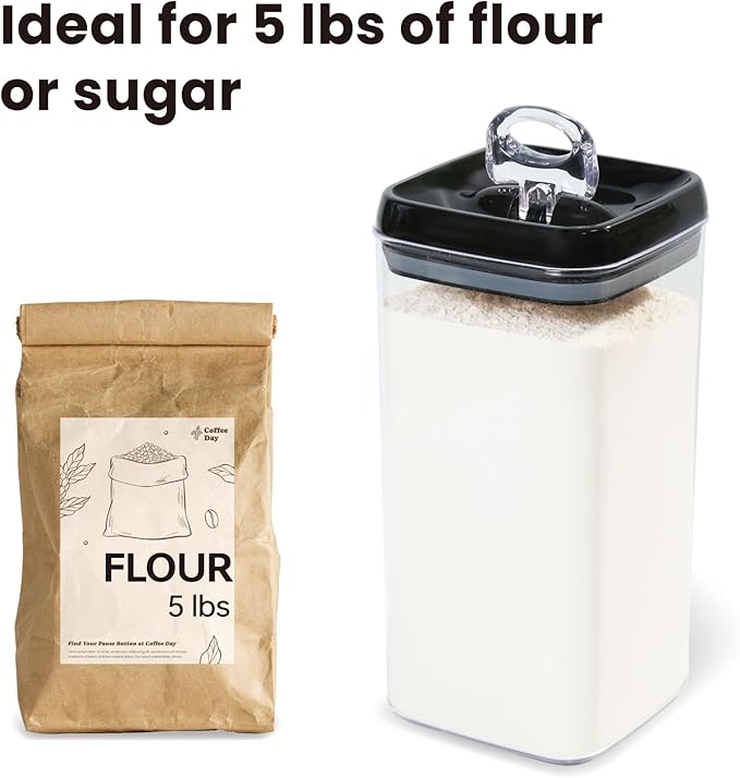 Felli Flip Tite Storage Container with Lid 6" XL Air Tight Ring Lock Top, Clear Acrylic Canister Set for Kitchen, Pet Cat Dog Food Treats, 5 lb Flour Sugar Pantry Organizer (Nest-L, Black)-NeatNest