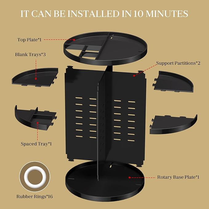 Makeup Organizer 360 rotating, Adjustable Skincare Organizers with Brush Holder, Cosmetics Display Cases for Vanity Bathroom Countertop Large Capacity Carousel Make up Caddy Shelf (Black)-NeatNest