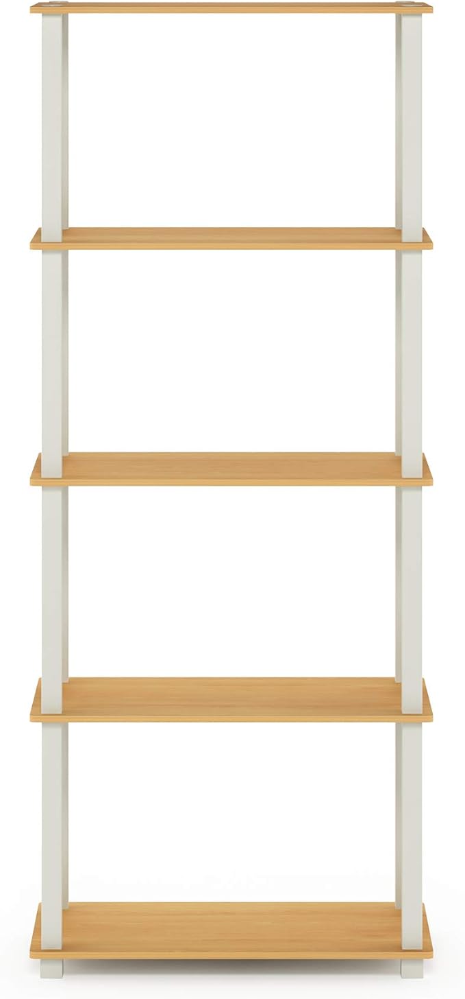 Furinno Turn-N-Tube 5-Tier Multipurpose Shelf / Display Rack / Storage Shelf / Bookshelf, Square Tubes, Beech/White-NeatNest