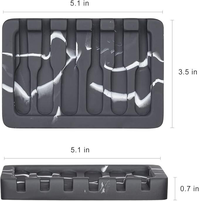 2PCS Self Draining Soap Dish - Marble Look Soap Holder Tray Savers Box Container Sponge Holder for Bathroom Shower Kitchen, Black-NeatNest