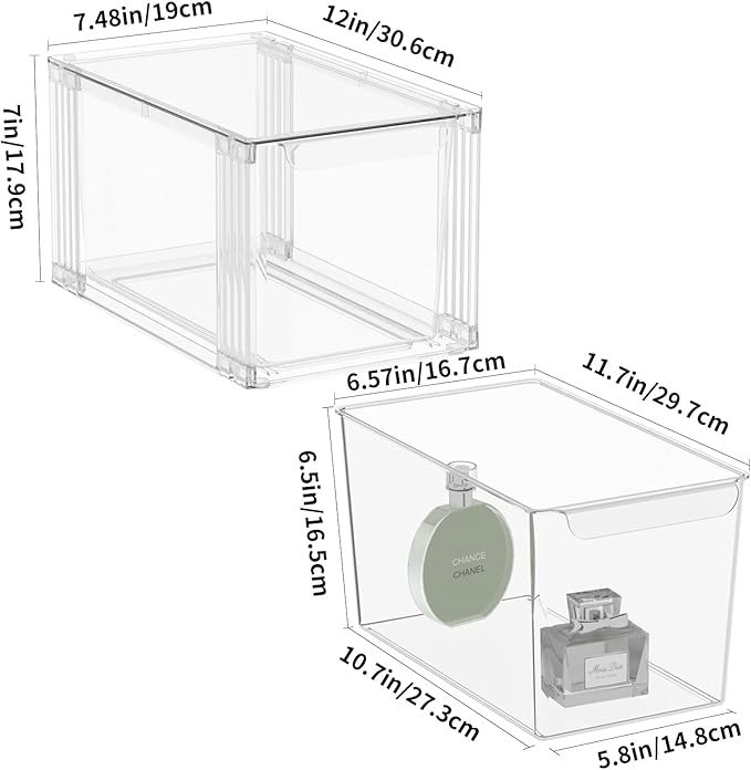 Stackable Kitchen Storage Drawers,Clear with Handles Acrylic Bathroom Makeup Organizer Bins,Easily Assemble,For Vanity, Undersink, Kitchen Cabinet,Pantry Organization and Storage (4Pack)-NeatNest