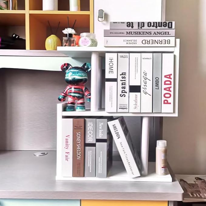 Desk Shelf for Top of Desk, Mini Cute Office Desk Desktop Storage Bookshelf White Versatility Organizers for Women, Kids-NeatNest