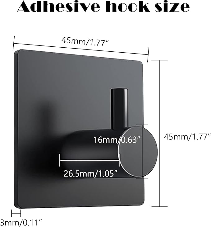 Adhesive Towel Hooks for Hanging - Self Adhesive Damage Free Towel Rack, Waterproof Shower Hooks, Heavy Duty Stick on Stainless Hook for Bathrooms, Kitchens, and Offices (Black,4 Pcs)