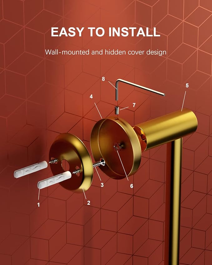 Adjustable 16 to 27.6 Inch Single Towel Bar, iMomwee Gold Brush Finished SUS304 Stainless Steel Bath Towel Holder, Wall Mount Towel Rail for Bathroom Kitchen Washroom, 1" Diameter Towel Rod with Hooks
