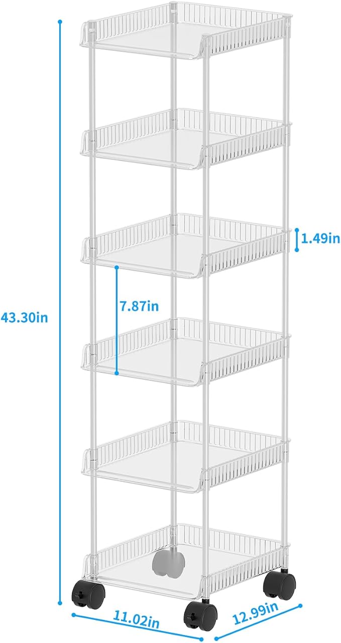 LUCKNOCK Slim Rolling Storage Cart for Small Spaces, 6-Tier Bathroom & Kitchen Organizer with Wheels, Narrow Mobile Shelving Unit, Stackable Design for Office, Laundry Room, and Tight Corners-NeatNest