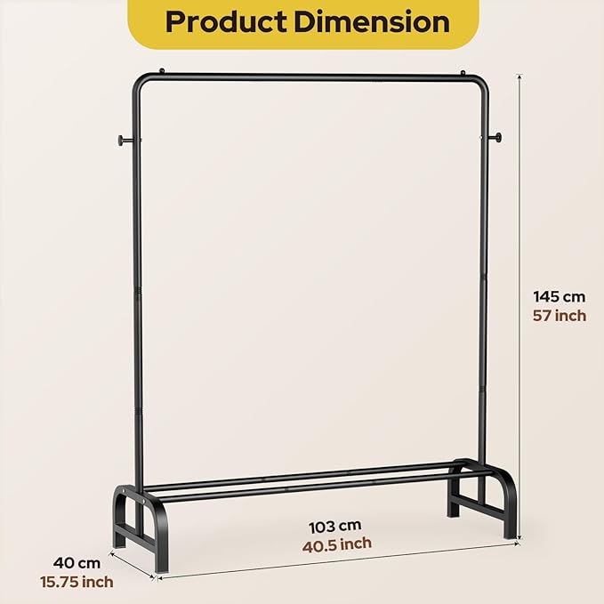 Clothes Rack With Storage Shelves: Metal Clothing Rack for Hanging Clothes, Garment Rack for Bedroom, Laundry, Living Room, Black-NeatNest