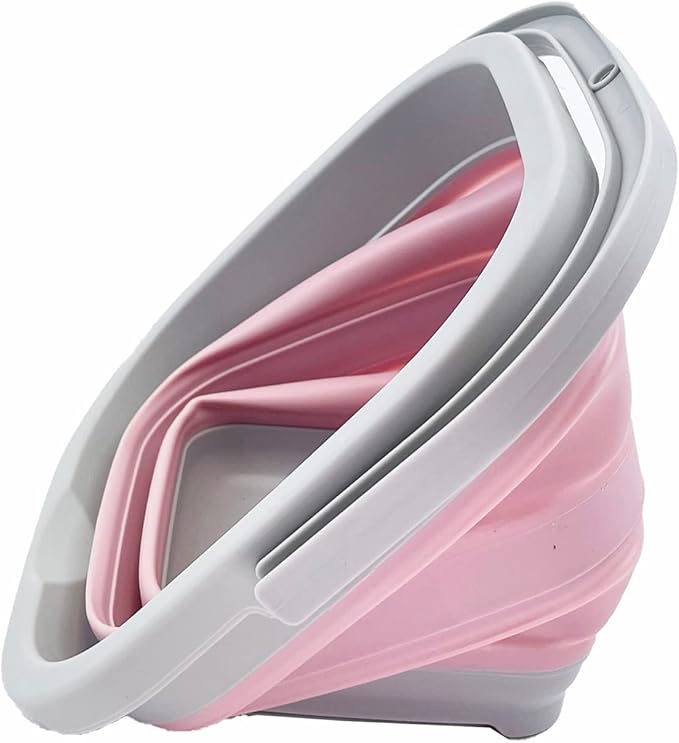 SAMMART Collapsible Rectangular Cleaning Bucket 5L (1.3 Gallon)- Foldable Camping Beach Sand Water Pot Pail- Portable Space Saving Tub for Household, Outdoor Car Washing (Pale Pink + Pine (Set of 2))-NeatNest