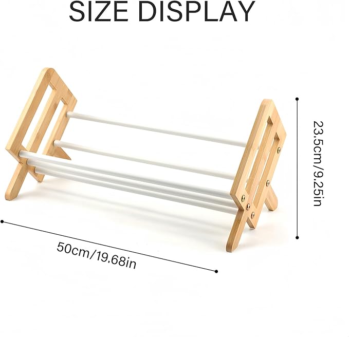 Desktop Bookshelf, Wood Tilting Bookcase with Iron Rack, Book Organizer for CDs/Magazine/Books Display, Storage Rack in Living Room/Studyroom/Home/Office (Yellow&White, 19.68")-NeatNest