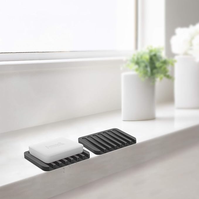 Anwenk Soap Dish for Shower Waterfall Soap Holder Soap Tray Soap Saver Drainer Flexible Silicone for Shower/Bathroom/Kitchen/Counter Top,Keep Soap Bars Dry Clean,Easy Cleaning-Black 1Pack-NeatNest