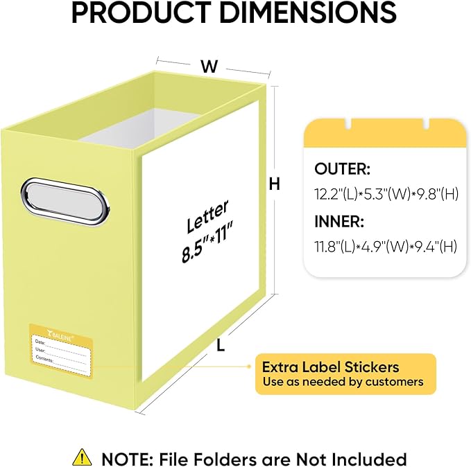 BALEINE File Organizer Box, Cardboard File Folder Organizer with Handle for Letter Size, Portable Collapsible Hanging Filing Box for Home Office Document Storage (2 Pack, Yellow)-NeatNest