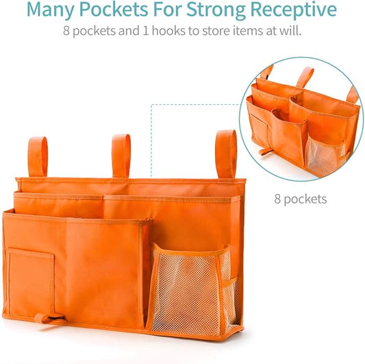 Bseash Bunk Bed Organizer, Bedside Caddy Hanging Bed Organizer Storage Bag 8 Pockets, for College Dorm Rooms Bed, Hospital Bed, Baby Bed Rails, 600D Oxford Cloth (Orange)-NeatNest