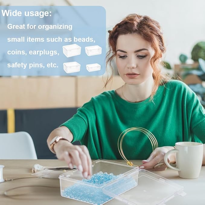 BENECREAT 4 Sizes Bead Storage Organizer Box, Rectangle Clear PP Plastic Box Containers, Dustproof Case with Hinged Lid for Cards, Beads and Craft Supplies-NeatNest