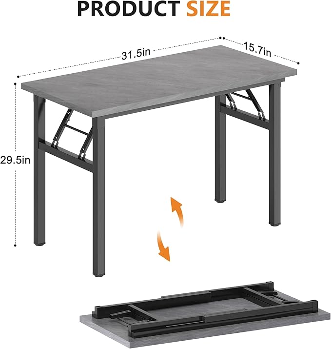 DlandHome Folding Desk Small Desk 31.5 inches Small Computer Desk for Home Office Folding Table Writing Table for Small Spaces No Assembly Required Grey & Black Frame-NeatNest