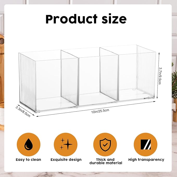 Cutlery Storage Organizer, Silverware Caddy with 3 Cavities Clear Silverware Holder Knife Fork and Spoon Organizer Tableware Storage Box for Kitchen Countertop Dining Room Home Office Desk Party Table-NeatNest