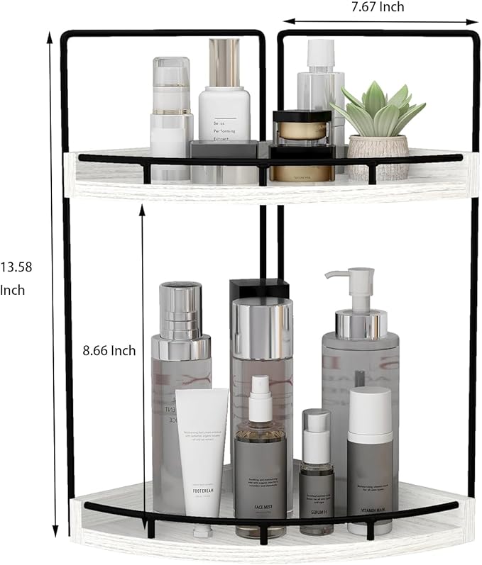 Dorhors 2-Tier Rustic White Corner Bathroom Shelf-NeatNest