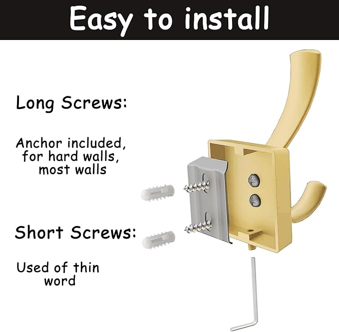 2 Pack Towel Holder for Bathroom Wall Hooks, Shower Bath Towel Rack Holder, Robe Hook Heavy Duty Coat Hooks Entryway Wall Mounted for Hanging Key Robe Hat Backpack (Golden)