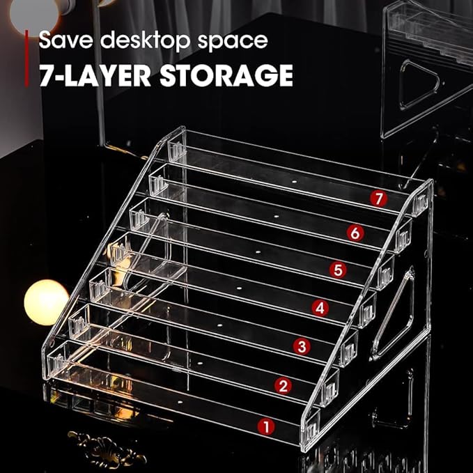 Nail Polish Organizer 84 Bottles of 7 Layers Sunglass Organizer Acrylic Display Rack Eyeglasses Storage Essential Oils Holder Makeup Organizer No Tool Needed Assembly, Clear (2 Pack)-NeatNest