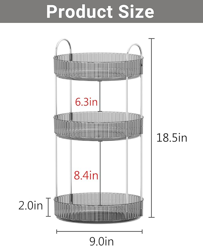 360 Rotating Makeup Organizer,3 Tier Large Capacity Make Up Organizers and Storage,Makeup Organizer for Bathroom,Cosmetic Perfume Stand Organizer(Grey-3 Tier)-NeatNest