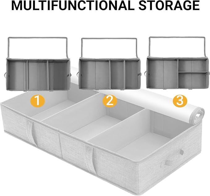 2 Packs Under Bed Storage Containers, Foldable Clothes Draw Organizers with Adjustable Dividers, Handles, Clear Window, Closet Storage Bins for Clothing, Shoes, Blankets-NeatNest