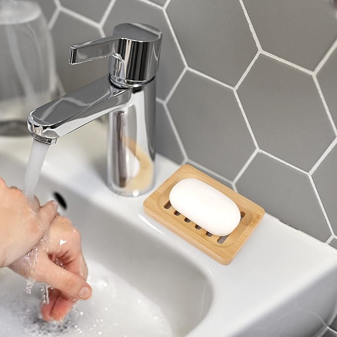 Anwenk Bamboo Wooden Soap Dish, Bar Soap Holder Soap Tray for Shower Bathroom Kitchen Sink Drainer - 2 Pack (Natural Color)-NeatNest