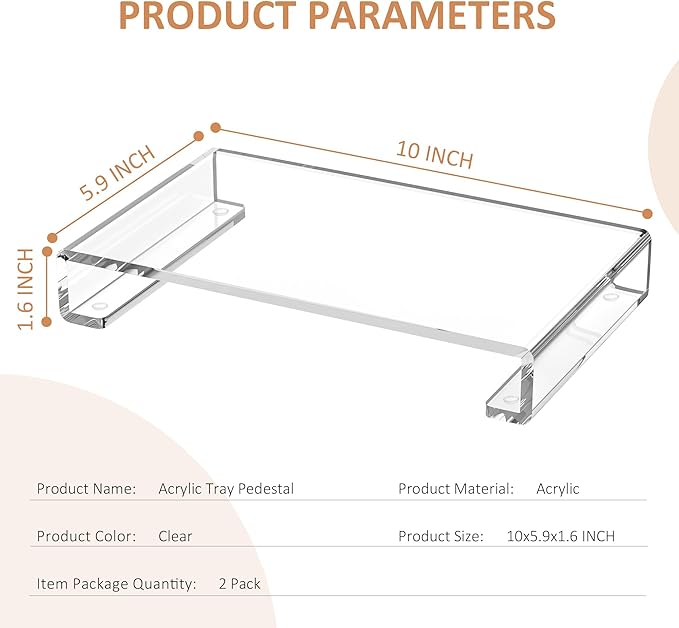 Acrylic Tray Pedestal Stand Bathroom Décor, Crystal Clear Display Risers Kitchen, Soap Dish Holder for Counter, Sink, Vanity, Stain Resistance, 10'' x 5.9''