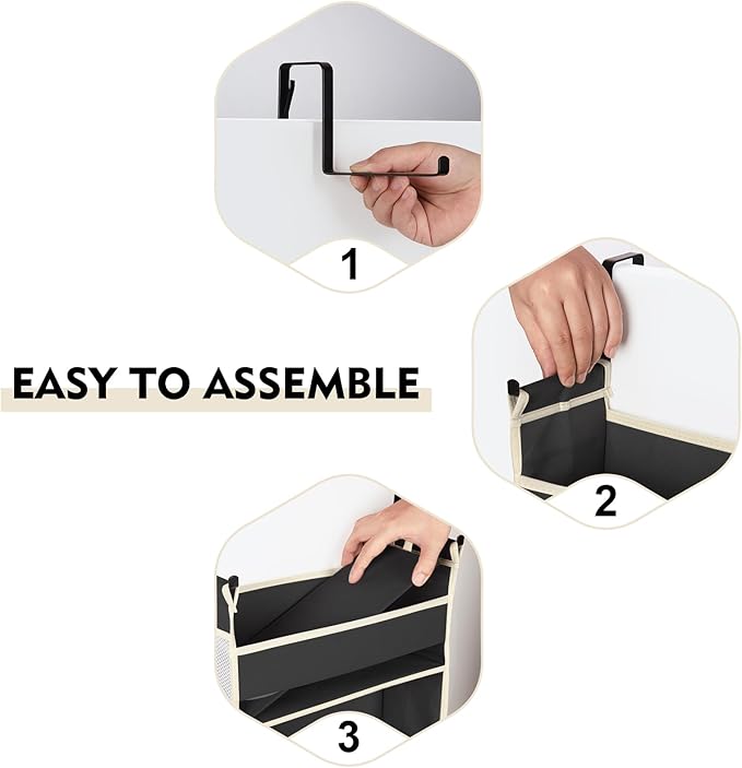 2 Pack Over The Door Hanging Organizer 5-Shelves and 10 Side Pockets, Over The Door Storage for Bathroom and Bedroom, Back of Door Organizers for Kid's Toys (13"x5"x44", Black)