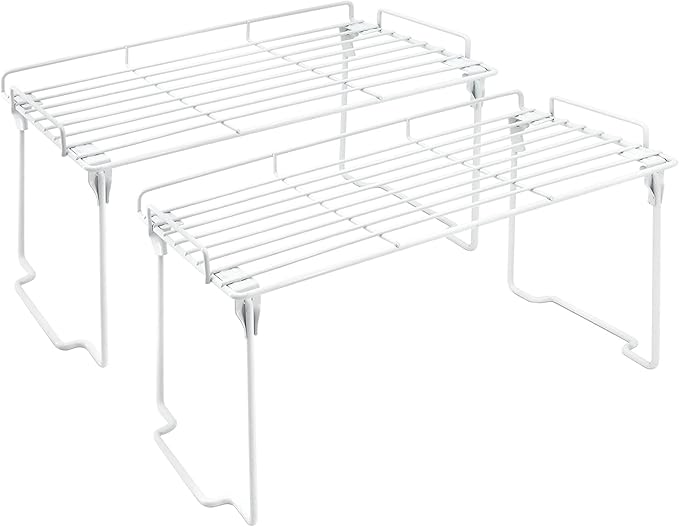 iPEGTOP Stackable Cabinet Shelf Organizers, Set of 2 Kitchen Countertop Cupboard Storage Rack, Pantry Stand Shelves Space Saving for Kitchen, Bedroom, Bathroom, White-NeatNest