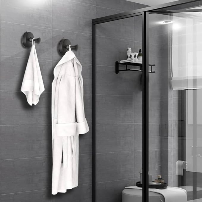 DGYB Suction Cup Hooks Set of 4 Suction Bathroom Hook for Wall Black Shower Hooks for Inside Shower 304 Stainless Steel Towel Hook for Glass Door Hanging Robe, Loofah, Coats-NeatNest