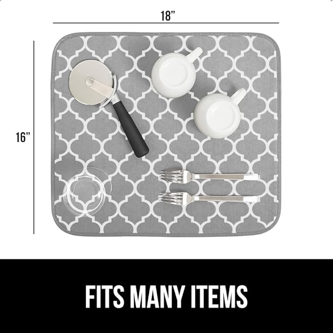GORILLA GRIP Ultra Water Absorbent Microfiber Dish Drying Mat, Quick Dry Thick Mesh, Slip Resistant Pad for Sink Dishes or Under Rack, Kitchen Counter Accessories, 16x18, Machine Wash Mats, Quatrefoil