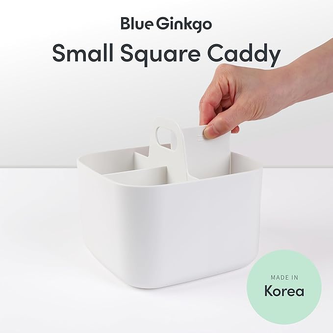 BLUE GINKGO Small Stackable Organizer Caddy – Korean-Made Portable Tote for Bathroom, Office, Crafts, or School Supplies (Square, White)-NeatNest