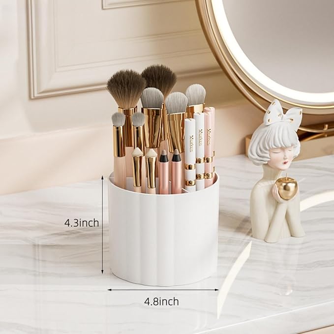 Makeup Organizer for Vanity with 2 Drawers,Countertop Rotating Makeup Brush Holder,Bathroom Organizer Holder,Cosmetic Display Case for Lipstick,Beauty,Skincare Organizer (White)-NeatNest