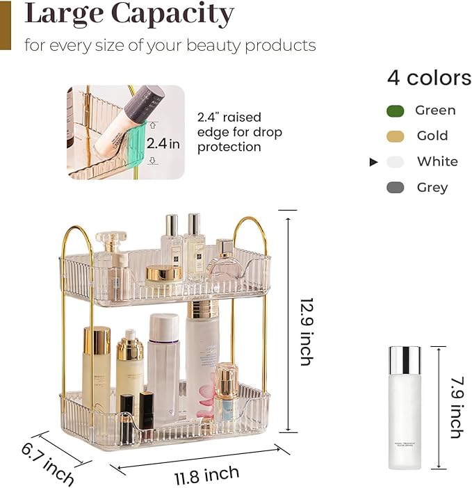 Aveniee Bathroom Counter Organizer, 2 Tier Perfume Skin Care Countertop Storage Shelf, Vanity Makeup Tray for Cosmetic Skincare Lotion,Clear-NeatNest