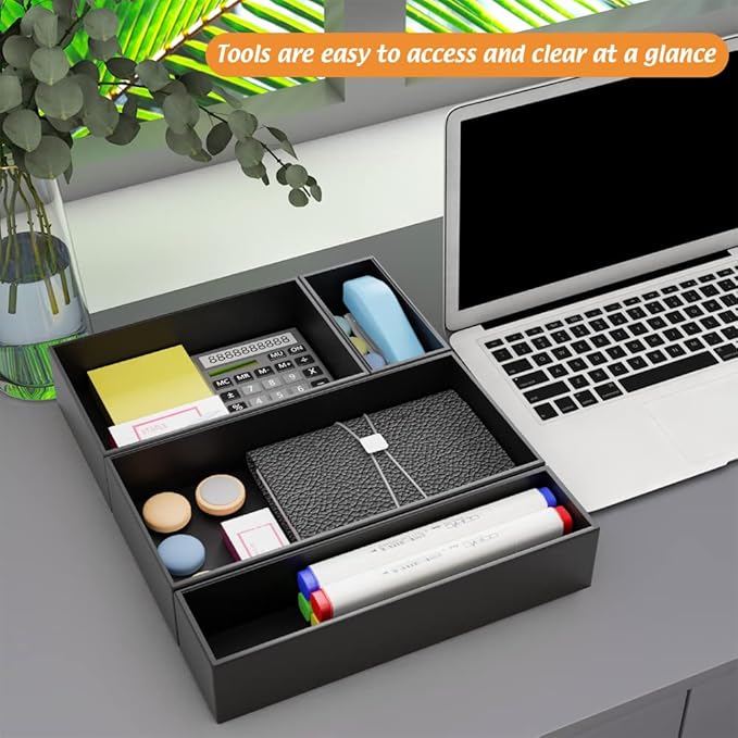 Black Bamboo Drawer Organizer - Silverware&Utensil Holder Organizer for Kitchen Drawers, Multi-Use Drawer Dividers Boxes for Bathroom Counter,Cabinet, Garage, Office Desk, Makeup, Jewelry (12"3"2.5")-NeatNest