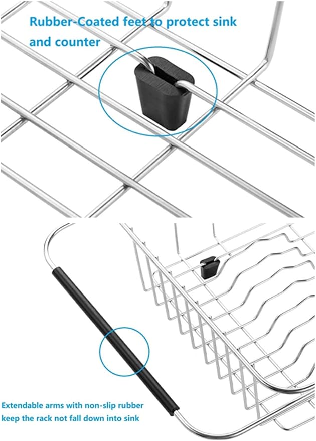 Adjustable Over Sink Dish Rack Stainless Steel Dish Drying Rack On Counter or in Sink, Rustproof