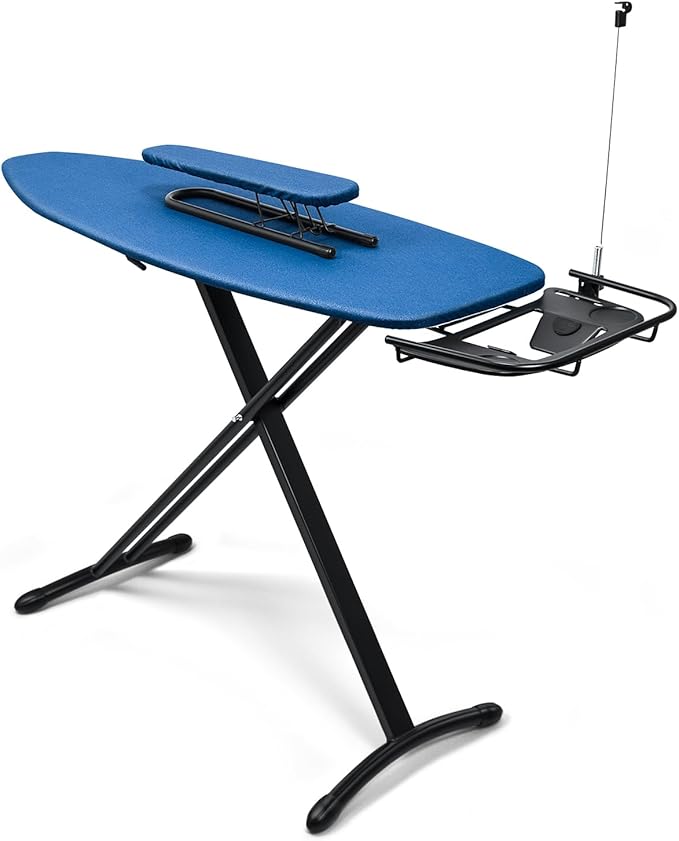 Duwee 18"x48" Deluxe Ironing Board with Retractable Iron Rest,Extra Wide Ironing Board Thicken Steel Top Board,with Sleeve Board,Adjustable Height,T Leg Foldable