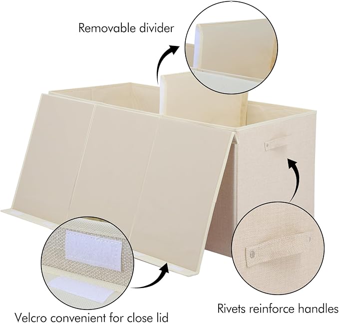 Extra Large Toy Box 167L, Sturdy Toy Storage Chest Organizer Bin Baskets with 2 Removable Divider for Boys, Girls, Kids, Nursery, Bedroom, Playroom, 35.5"x17" x17" (Linen Beige)-NeatNest