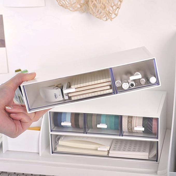 Desk Organizer-Stackable Storage Drawers, Desk Drawer Organizer Perfect For Collection Small Item/Cosmetic Office Supplies - 2 drawers (White)-NeatNest