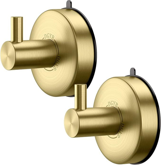 DGYB Suction Cup Hooks for Shower Set of 2 Gold Towel Hooks for Bathrooms SUS 304 Stainless Steel Shower Hooks for Loofah 15 Lb Bathroom Hooks for Towels-NeatNest