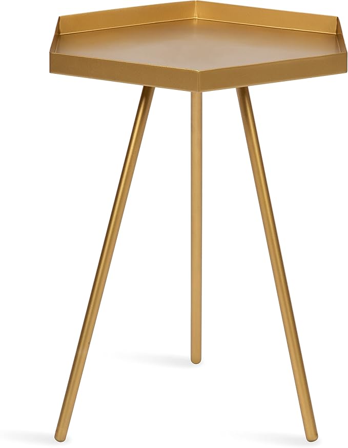 Kate and Laurel Kashvi Modern Side Table 17 x 15 x 20; Gold Decorative Glam Hexagon Bedroom Nightstand Table for Storage and Display