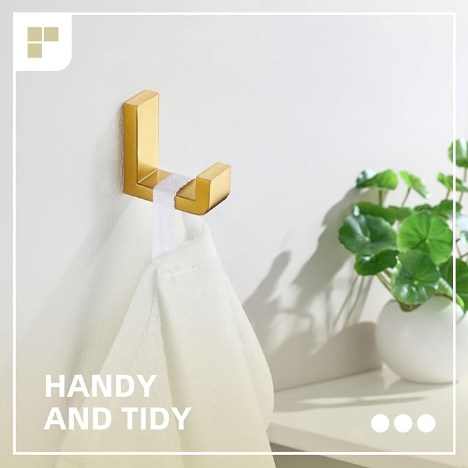 Angle Simple Towel Hook for Bathroom, SUS 304 Stainless Steel Shower Wall Coat Hook, Bath Robe Holder Hanger, Brushed Gold