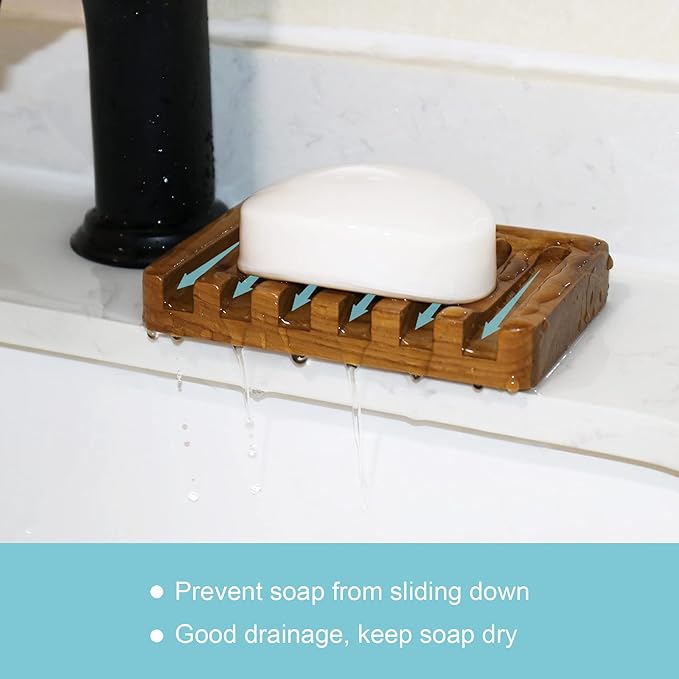 2PCS Self Draining Soap Dishes by HTB, Teak Wood Soap Holder, Soap Saver for Shower, Bathroom, Bath Tub, Kitchen Sponges, Easy Dry Extend Soap Life-NeatNest