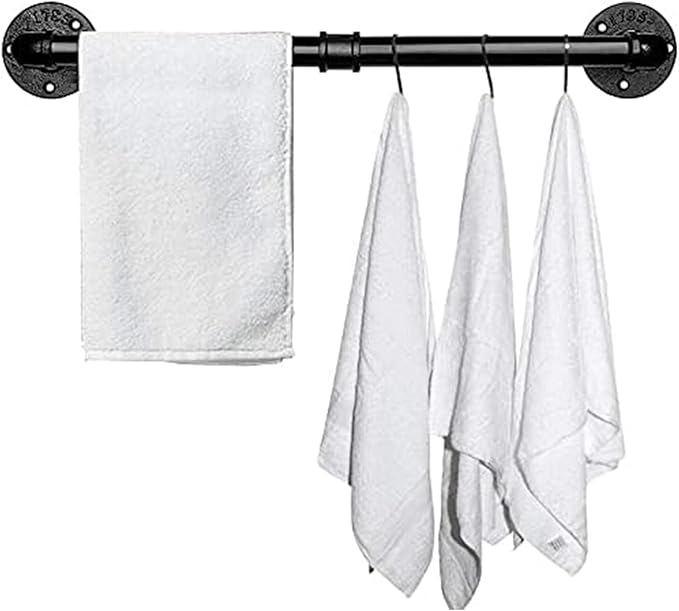 Industrial Pipe Towel Rack Towel Bar, Heavy Duty Wall Mounted Rustic Farmhouse Bath Towel Holder for Bathroom (Black, 18 Inch)