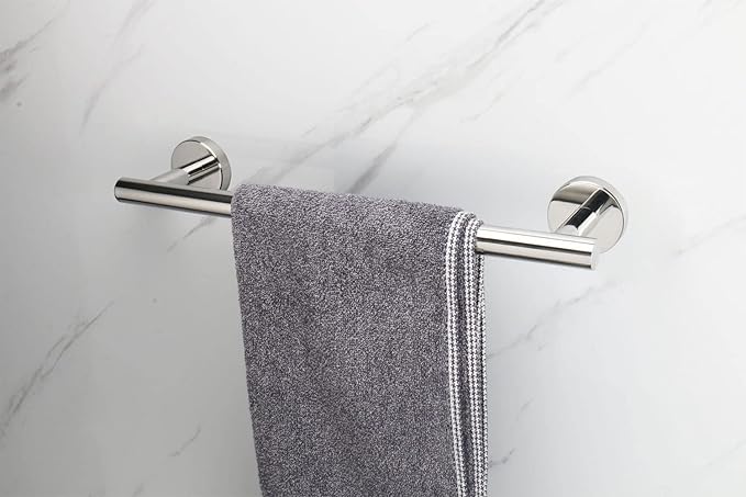 TocTen Bath Towel Bar - Thicken SUS304 Stainless Steel Bathroom Towel Holder, Towel Rod for Bathroom Heavy Duty Wall Mounted Towel Rack Hanger (12IN, Chrome)