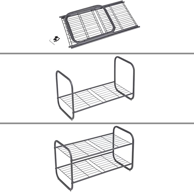 MAX Houser 2-Tier Metal Shoe Rack, Free Standing Shoe Storage Organizer, Wire Grid Shoe Tower for Closet Bedroom, Entryway, Gunmetal-NeatNest