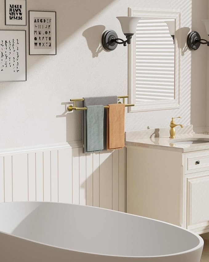 Alise Double Bath Towel Bars Towel Racks for Bathroom Lavatory,24 Inch Towel Holder SUS304 Stainless Steel Towel Hanger Towel Rail Wall Mount,Brushed Gold,GYT6902-G