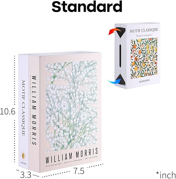 Book Shape Decorative Cable Management Box - Expandable Cable Organizer Box with Magnetic Closure for Home & Office (William Morris, Standard)