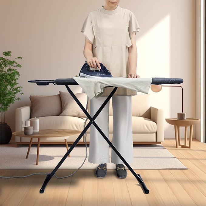 Duwee 12"x36" Ironing Board with Heat Resistant Cover and Thicken Felt Pad, Folding Adjustable Height Compact Ironing Board,Light Weight,Easy to Storage,Black