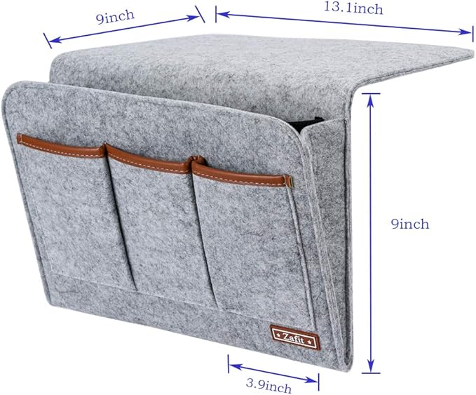 Bedside Caddy, 6 Pockets Large Size Bedside Storage Organizer Bedside Organizer Caddy for Magazine Remotes Phone (13.4'' x 18.1'', Light Grey)-NeatNest