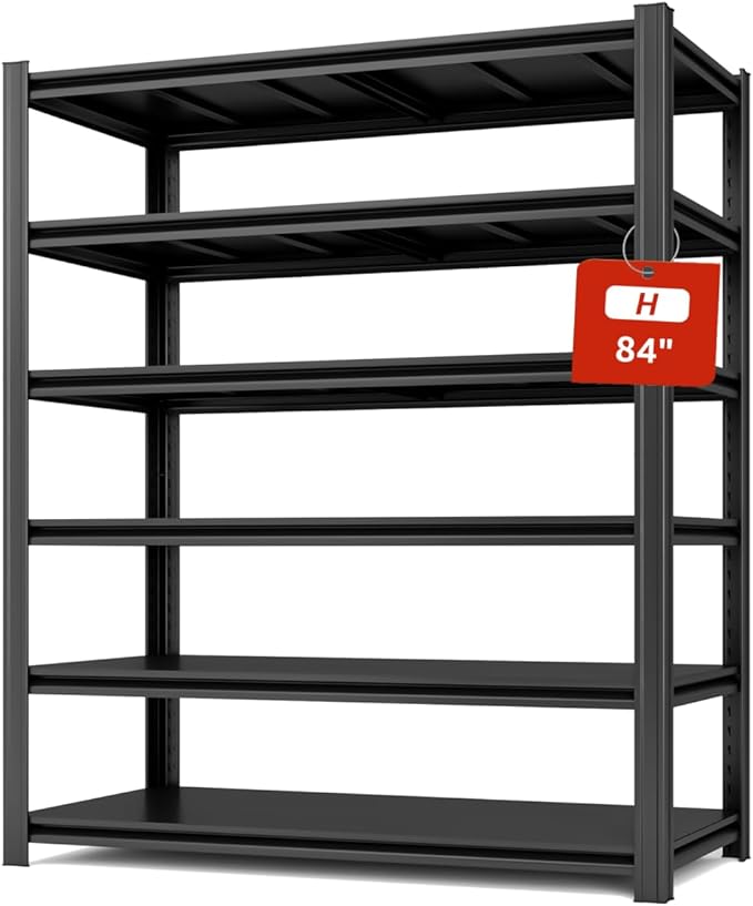 6 Tier Metal Shelving Unit 84" H x 55.12" W x 24" D, 3600LBS Adjustable Storage Shelves, Heavy Duty Garage Shelves for Warehouse, Basement, Kitchen, Pantry, Living Room, Black-NeatNest
